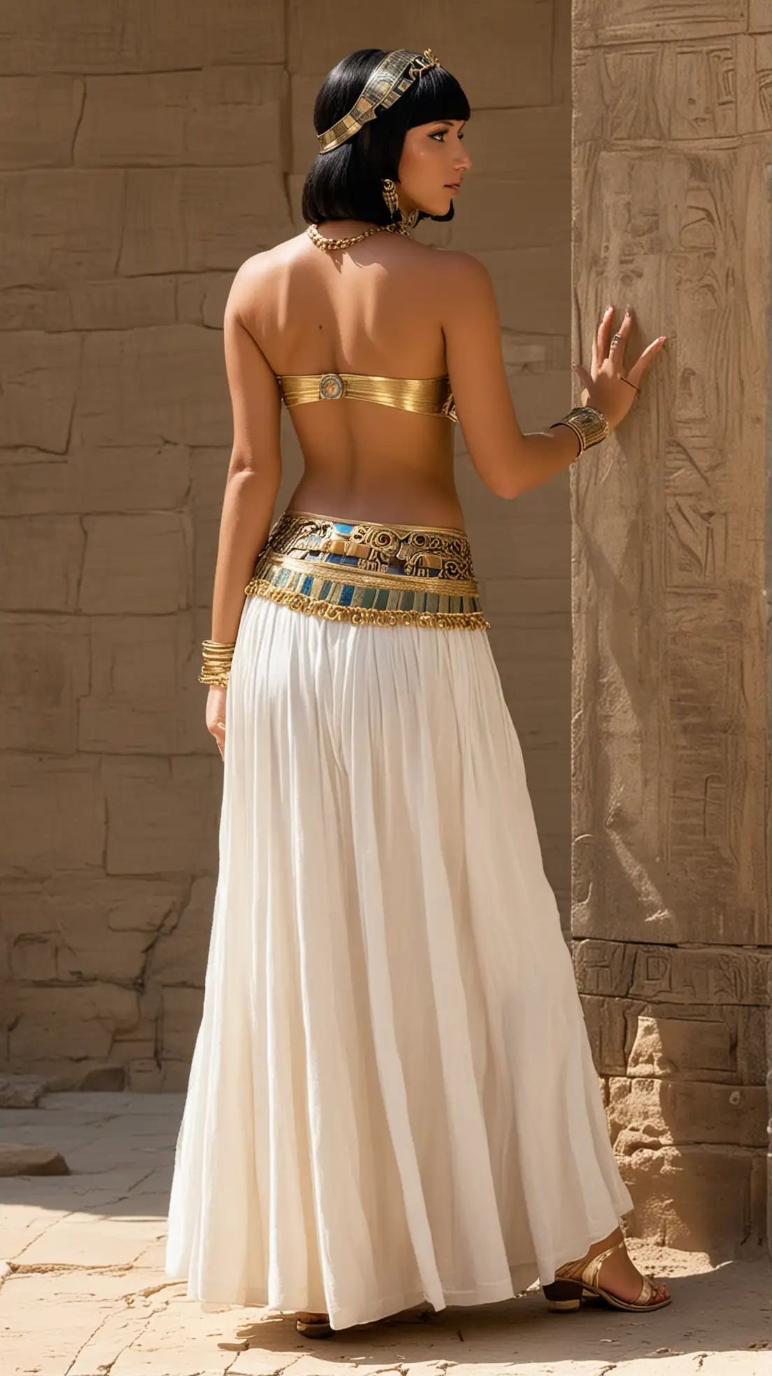 Tanned-Cleopatra-in-Side-View-Wearing-a-Long-Skirt