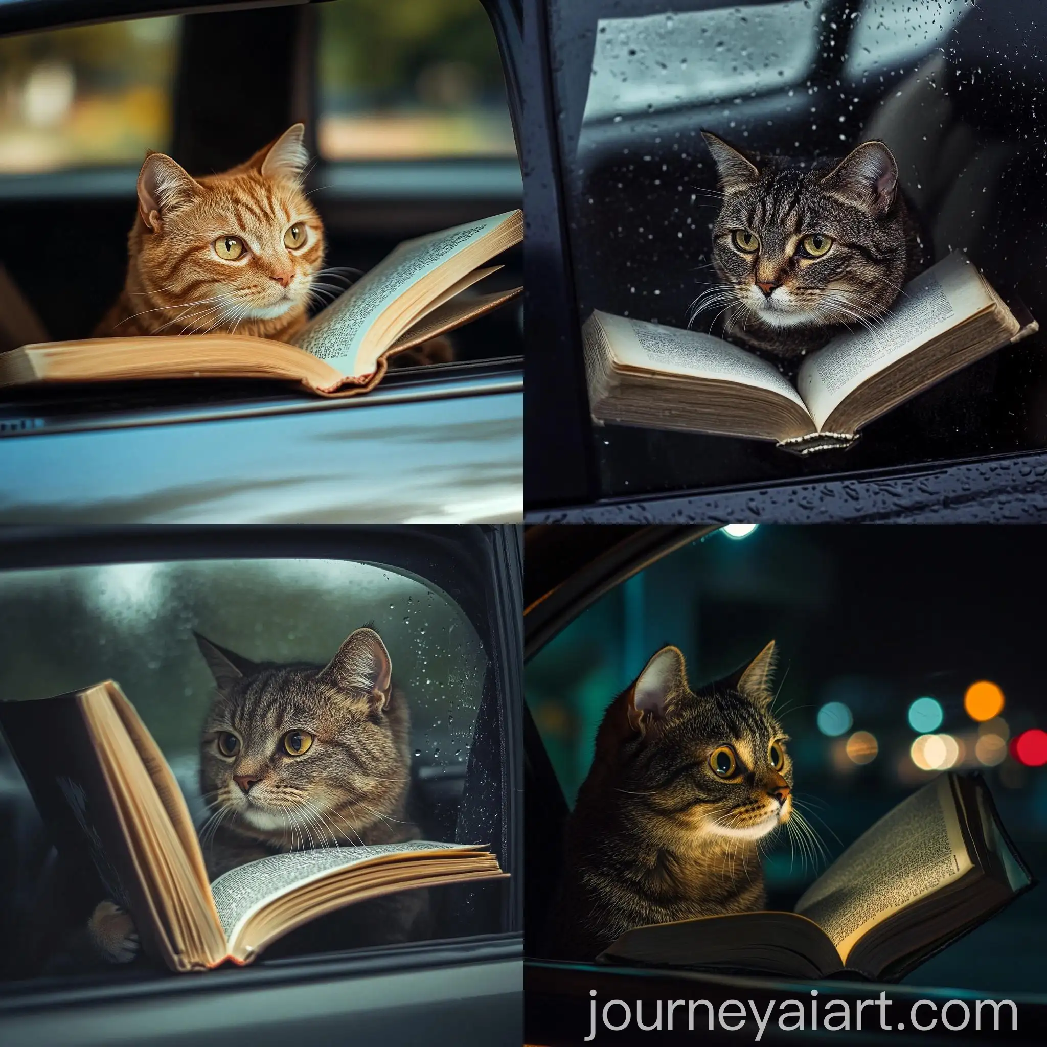 Cat-Reading-Book-in-Car-Interior