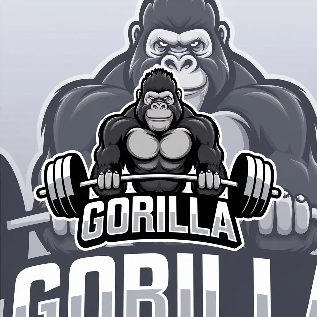 LOGO Design for Gorilla Black White Gorilla Bodybuilder Mascot Lifting Barbell