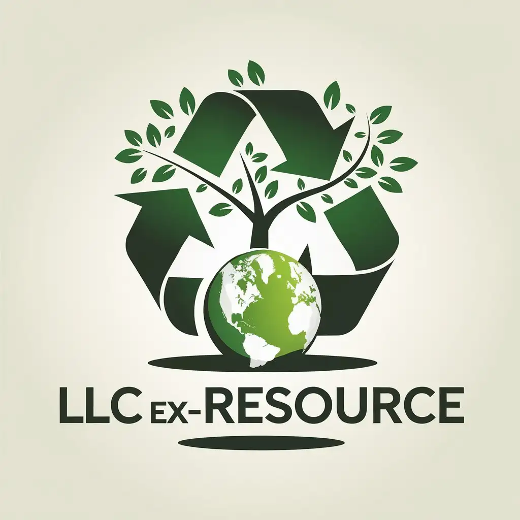 a vector logo design,with the text "LLC Ex-Resource", main symbol:plastic recycling tree ball planet,Moderate,clear background