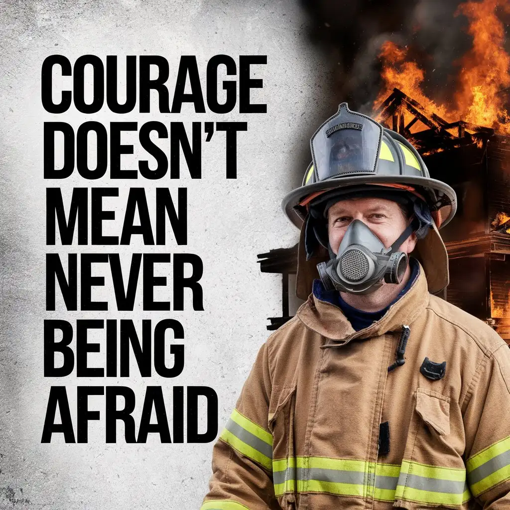 Courageous Firefighter Facing Burning Building