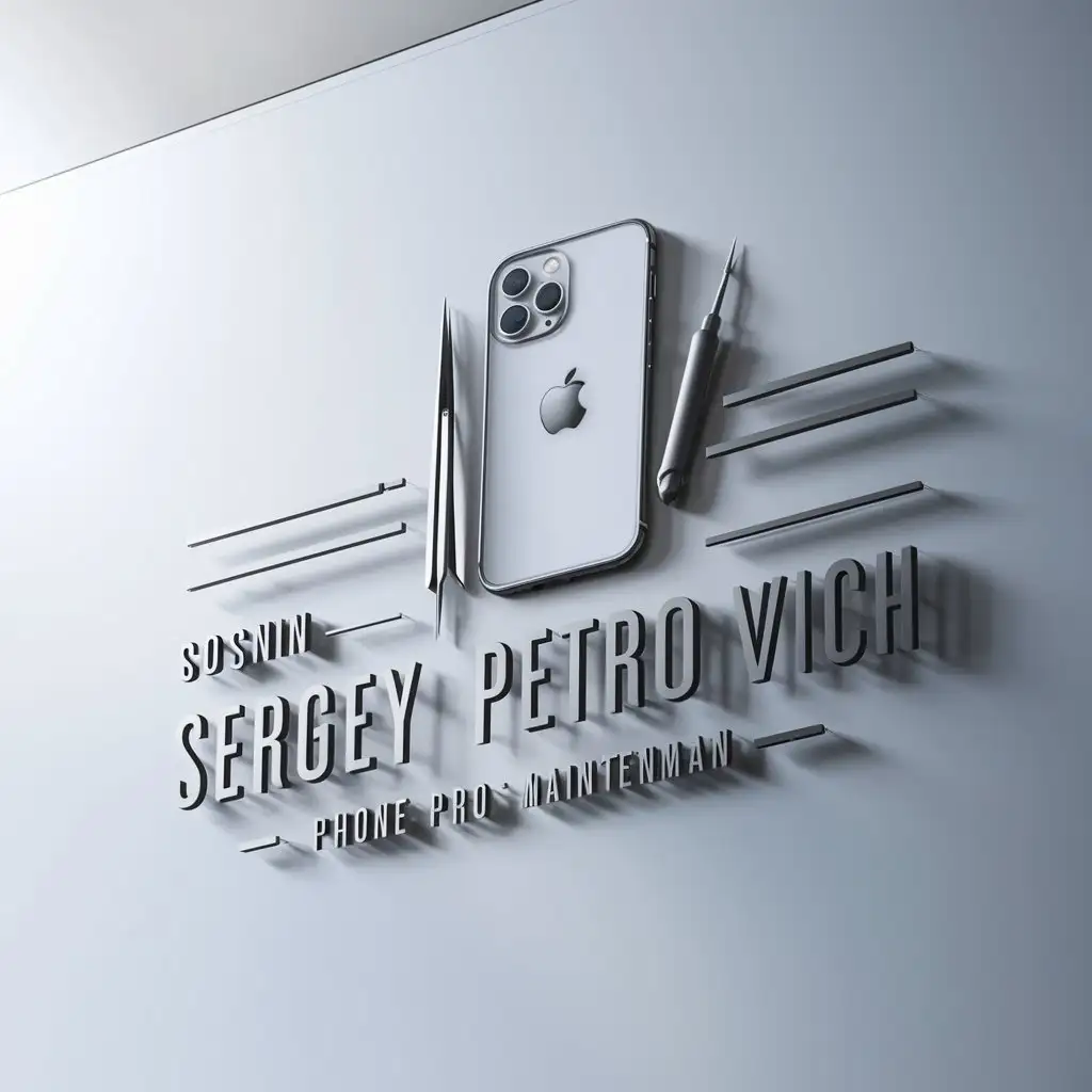 a logo design,with the text "Sosnin Sergey Petrovich", main symbol:iphone 15 pro max tweezers screwdrivers phone reairman phone fix,complex,be used in Technology industry,clear background