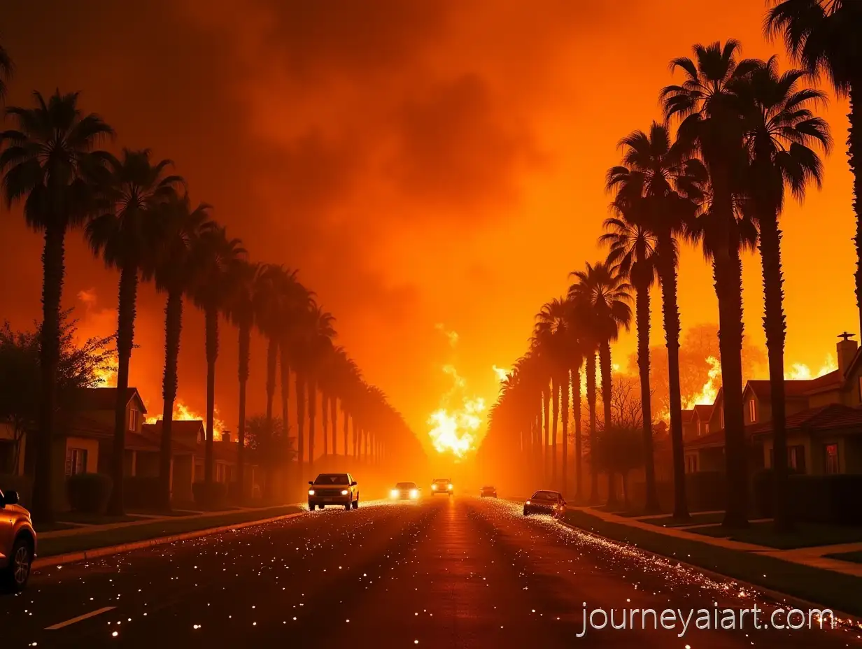 Apocalyptic-Wildfire-Engulfing-Suburban-Street-with-Blazing-Palm-Trees-and-Fiery-Sky