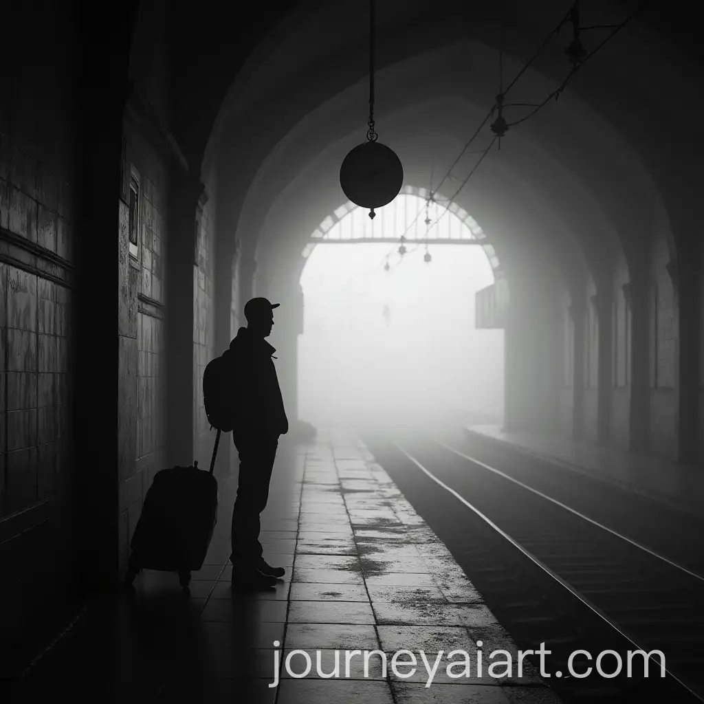Traveler-Waiting-at-an-Old-Train-Station-on-a-Foggy-Morning