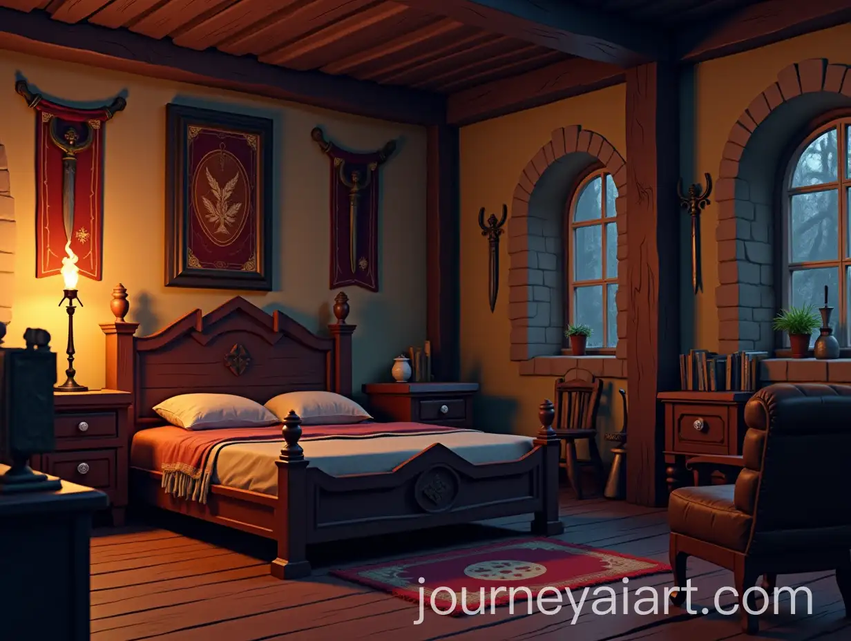 Teenagers-WitcherThemed-Bedroom-with-16Bit-Low-Poly-Design-and-Antique-Furniture