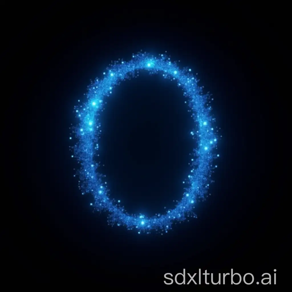 O letter logo, blue on black background, elemental, particles