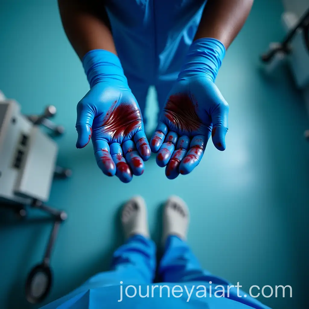 FirstPerson-View-of-a-Black-Surgeon-in-Surgical-Scrubs-with-BloodStained-Gloves-in-Operating-Room