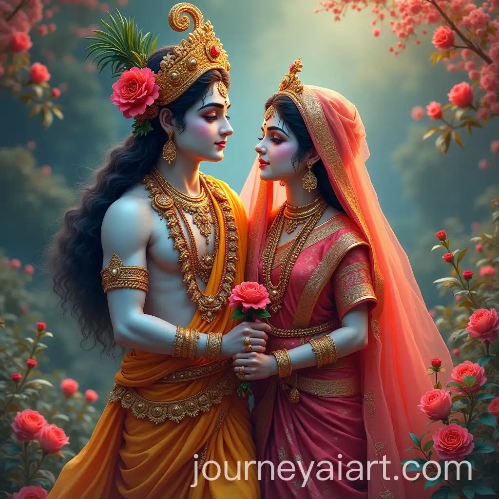 AI-Art-Depicting-the-Divine-Love-of-Radha-and-Krishna-in-Vibrant-Vrindavan