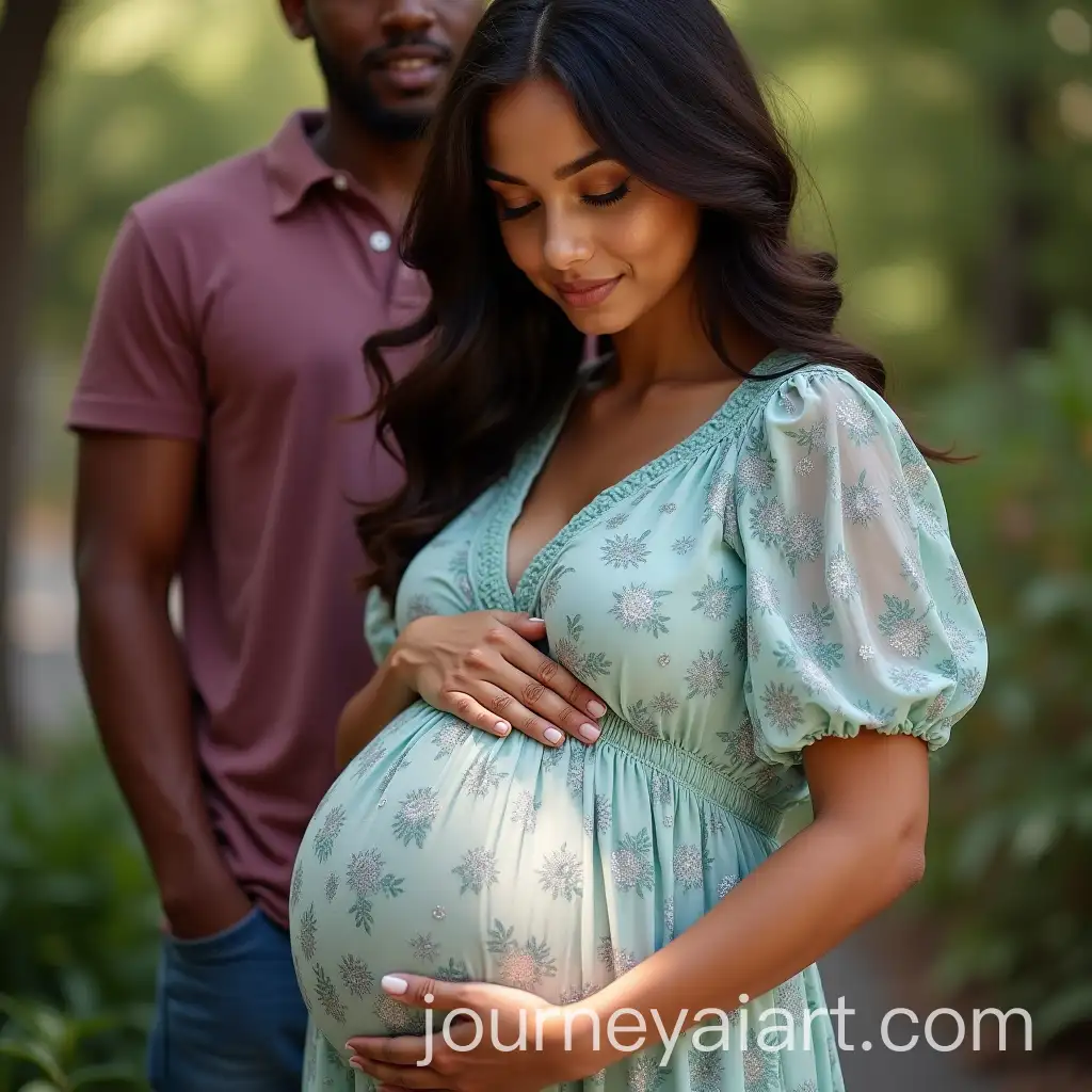 Young-Pregnant-Woman-in-Floral-MAI-Image-Prompt-Expansionaternity-Dress-with-Partner-Outdoors