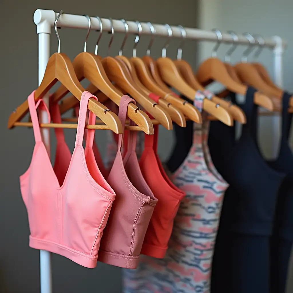 Colorful Sports Bras Displayed on Rack