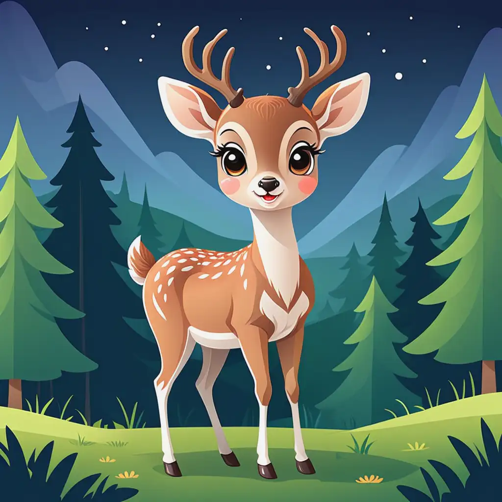 KawaiiStyle WhiteTailed Deer Vector Illustration for Kids