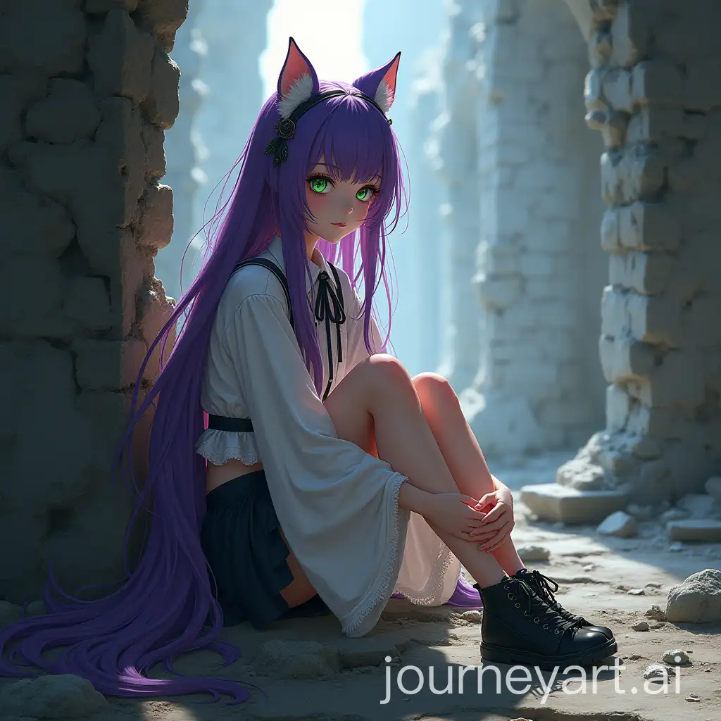 Girl-with-Purple-Hair-in-Ancient-Ruins