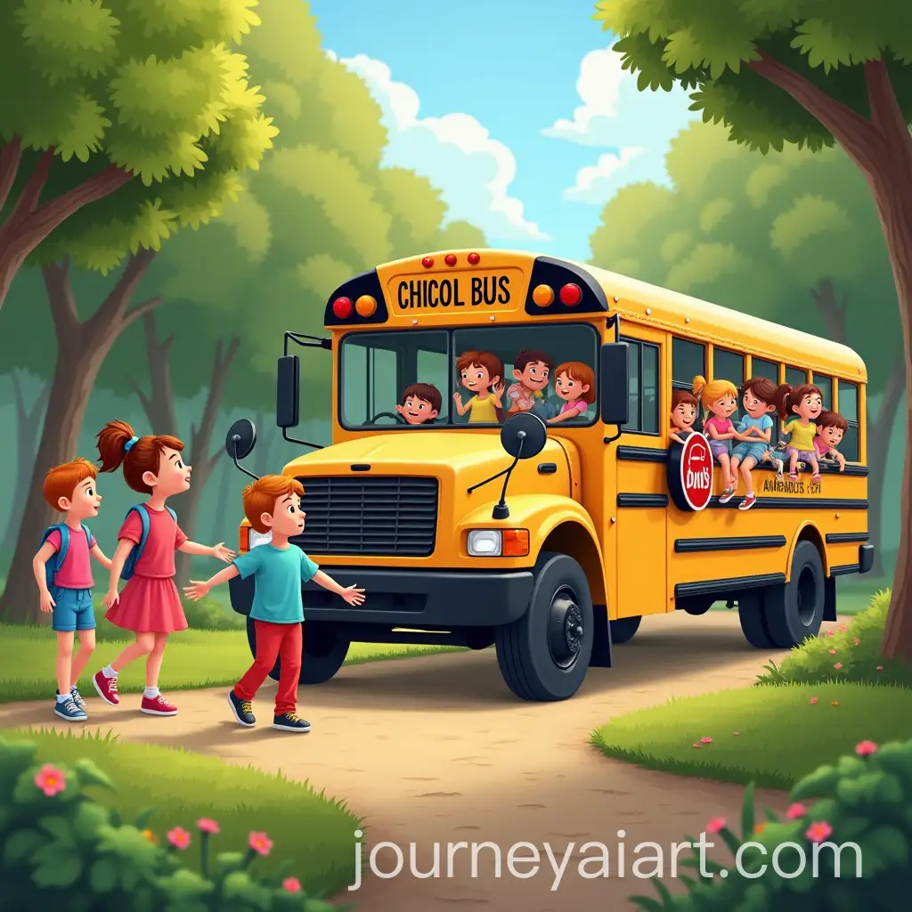 Bus-in-Park-with-Families-and-Children-Saying-Goodbye