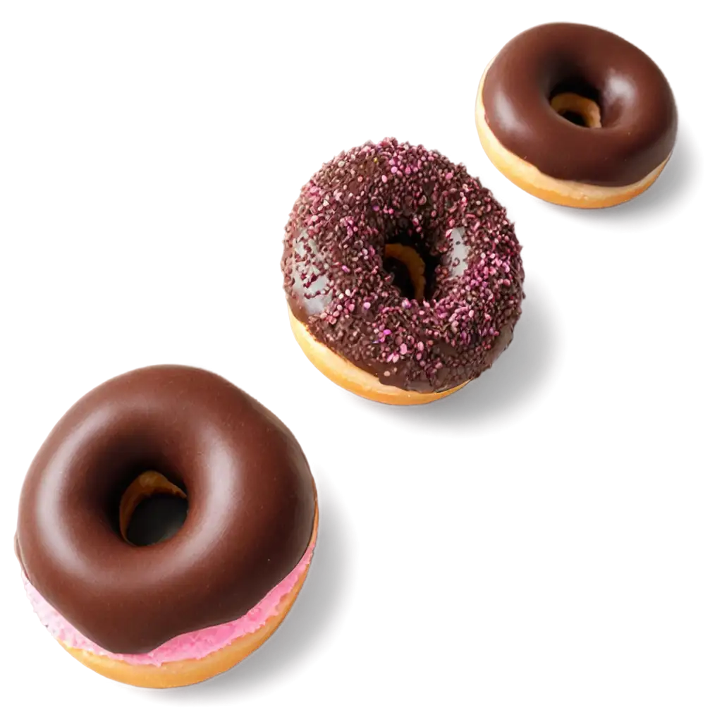 A chocolate donut and pink granulated