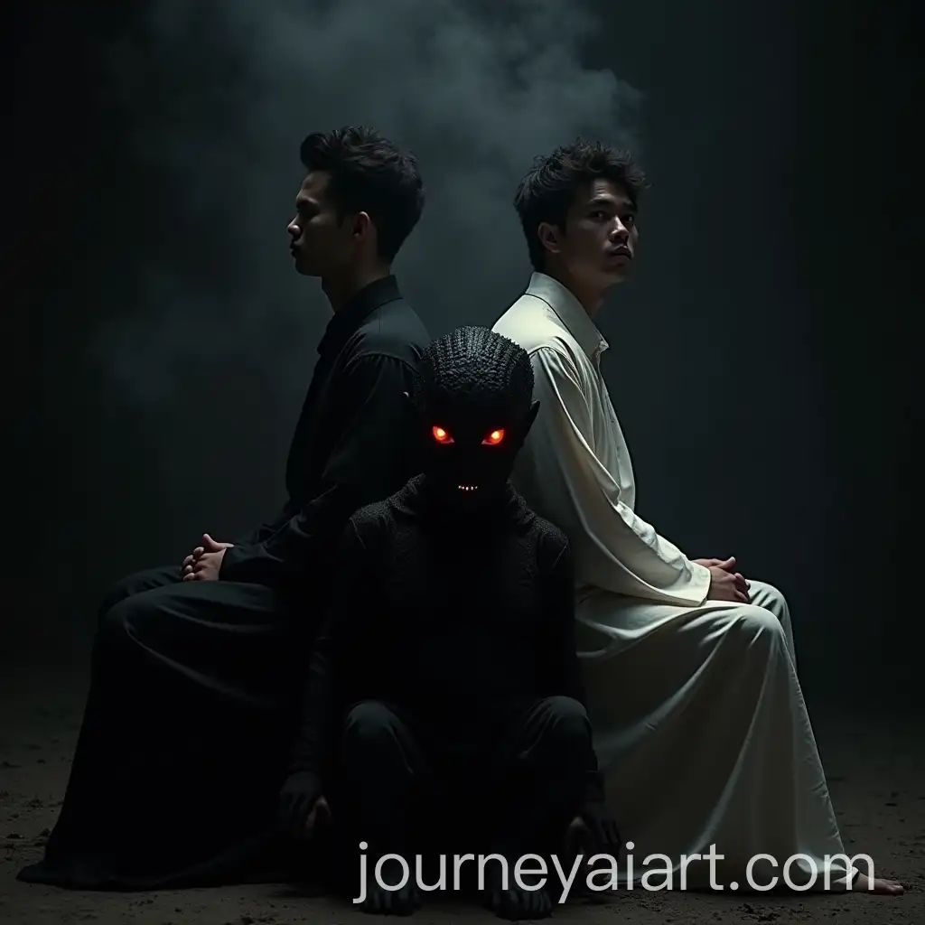 Magical-Men-with-Black-and-White-Magic-and-Fiery-Creature-in-Dark-Javanese-Setting
