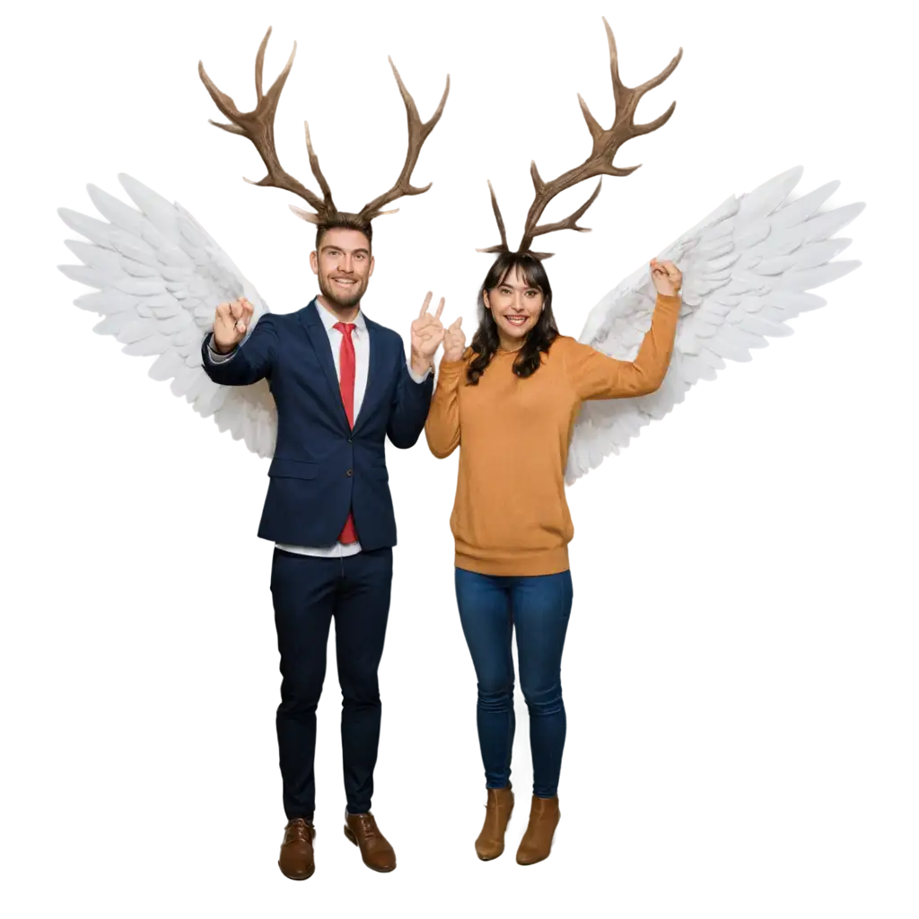 CREATE  A HUMANBEING  WITH  FOUR HANDS AND FOUR  LEGS   AND WITH TWO HUGE WINGS AND WITH  TWO  DEER HORNS