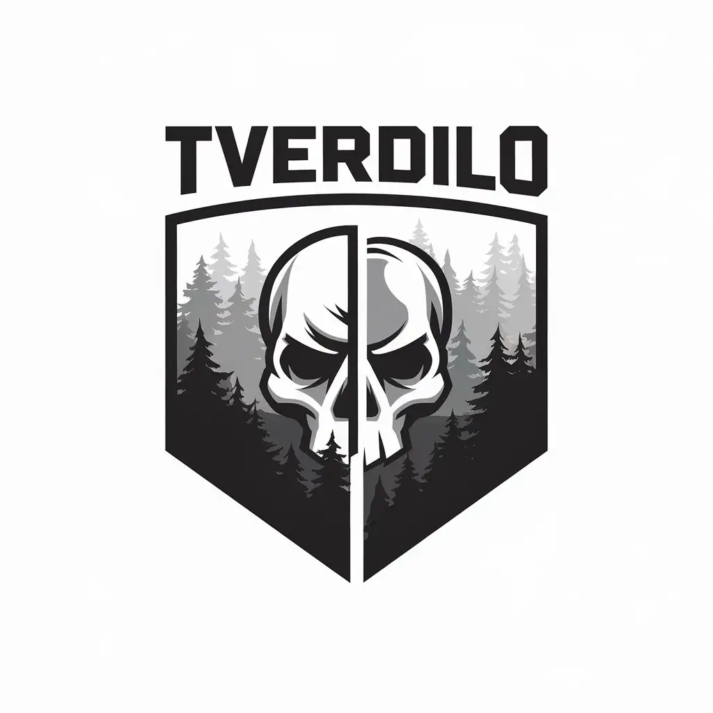 LOGO Design For Tverdilo Private Military Company with Split Skull in Forest Fog Theme