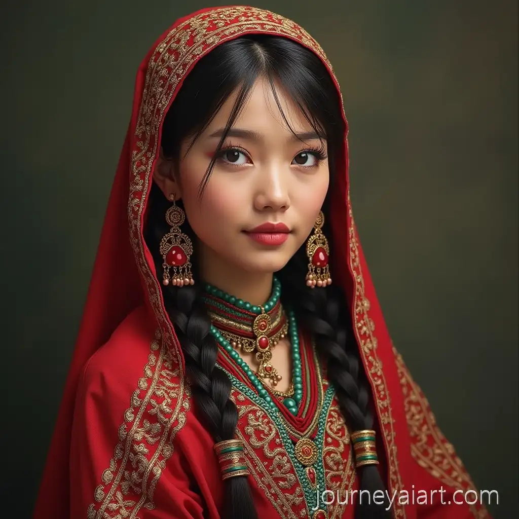 Traditional-Kazakh-Woman-Wearing-Ornate-Saukele-in-Detailed-Realistic-Style
