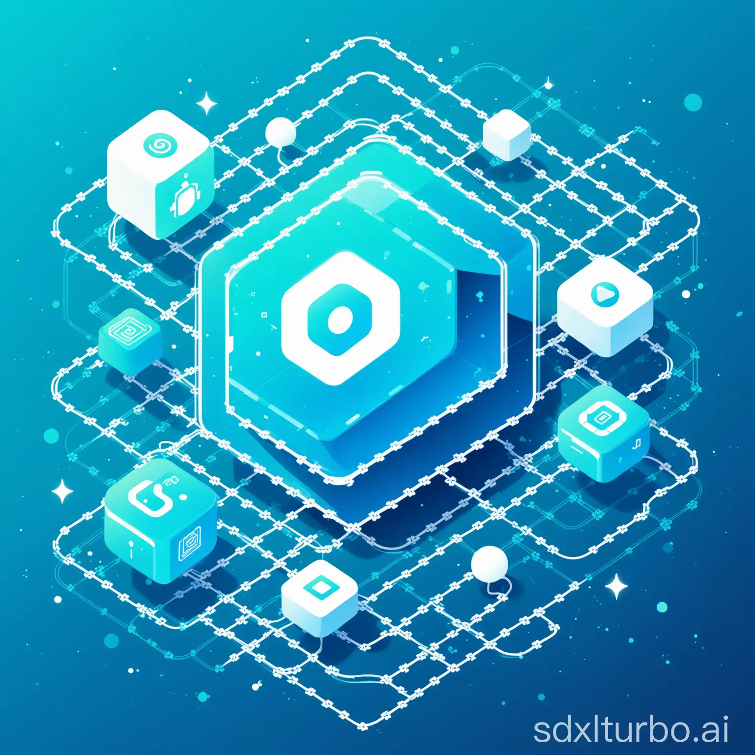 A modern, high-tech illustration for a multi-platform livestream notification bot. Design should be minimalistic, with a clean blue and white color scheme. The artwork features icons or symbols representing popular livestream platforms like Douyu, Bilibili, and Huya, connected by streamlined digital lines or nodes. Background includes subtle tech-inspired grids or abstract geometric shapes, conveying efficiency and seamless connectivity without any characters or anthropomorphic elements