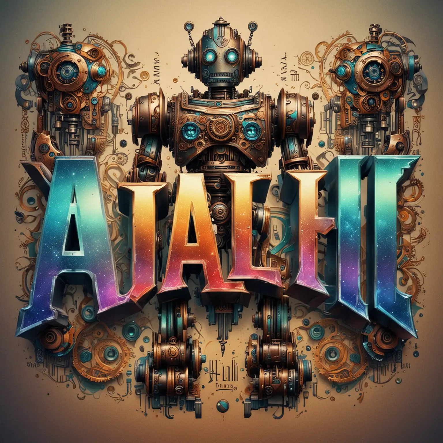 Steampunk-Robot-with-Iridescent-Colors-and-Latin-Phrase-ALI-TATTOO-SAFARI