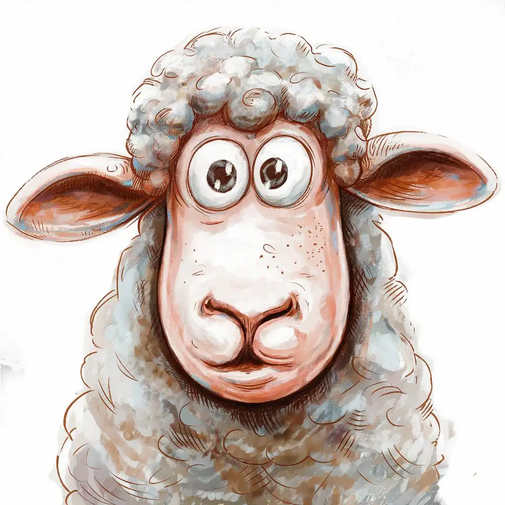 Cute and Funny Sheep Head in Realistic Watercolor Style