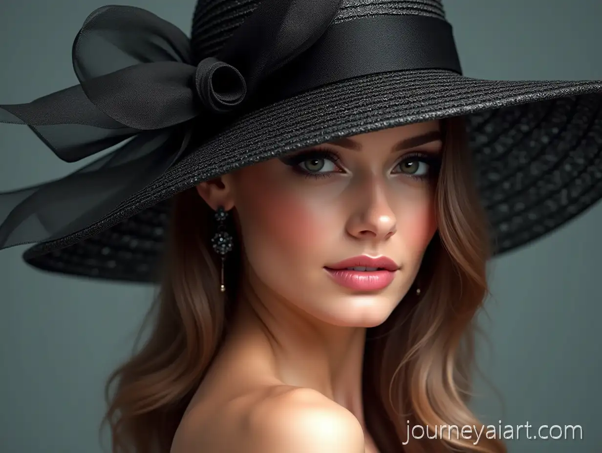 Elegant-Woman-in-Luxurious-BlackandWhite-WideBrimmed-Hat-Portrait