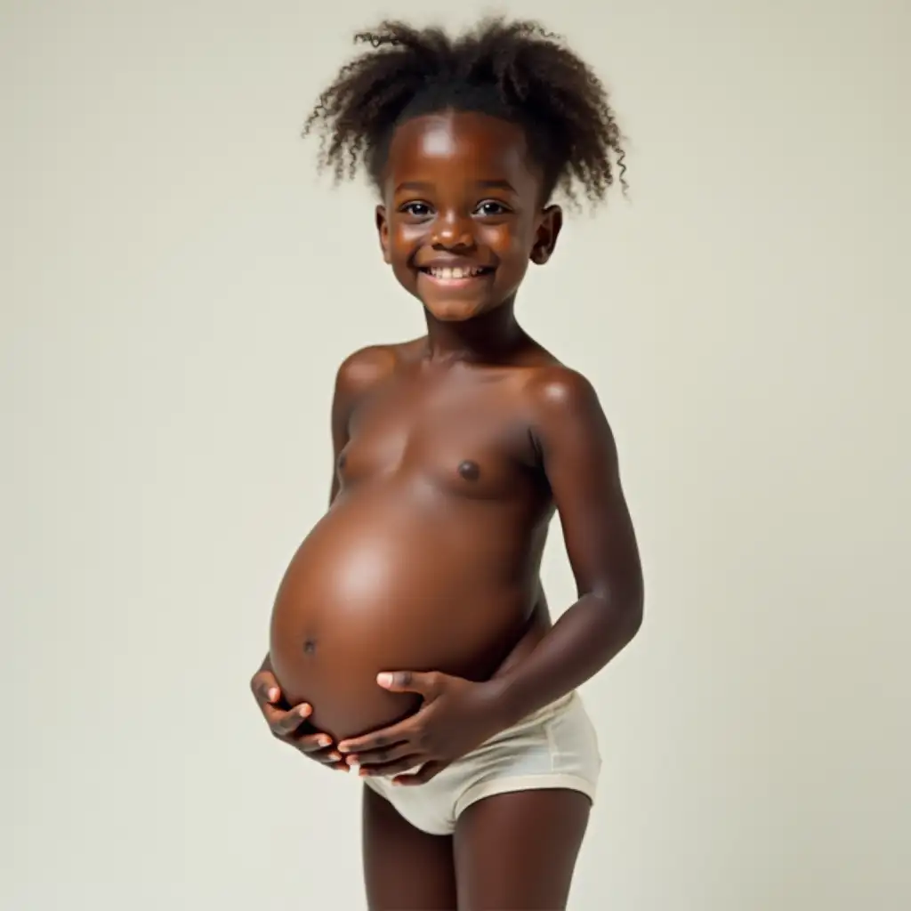 Happy-Young-African-Girl-with-Slender-Body-and-Bloated-Belly-Wearing-Spandex-Shorts