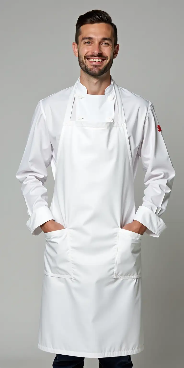 Baker in White Clothes and Apron Standing Straight