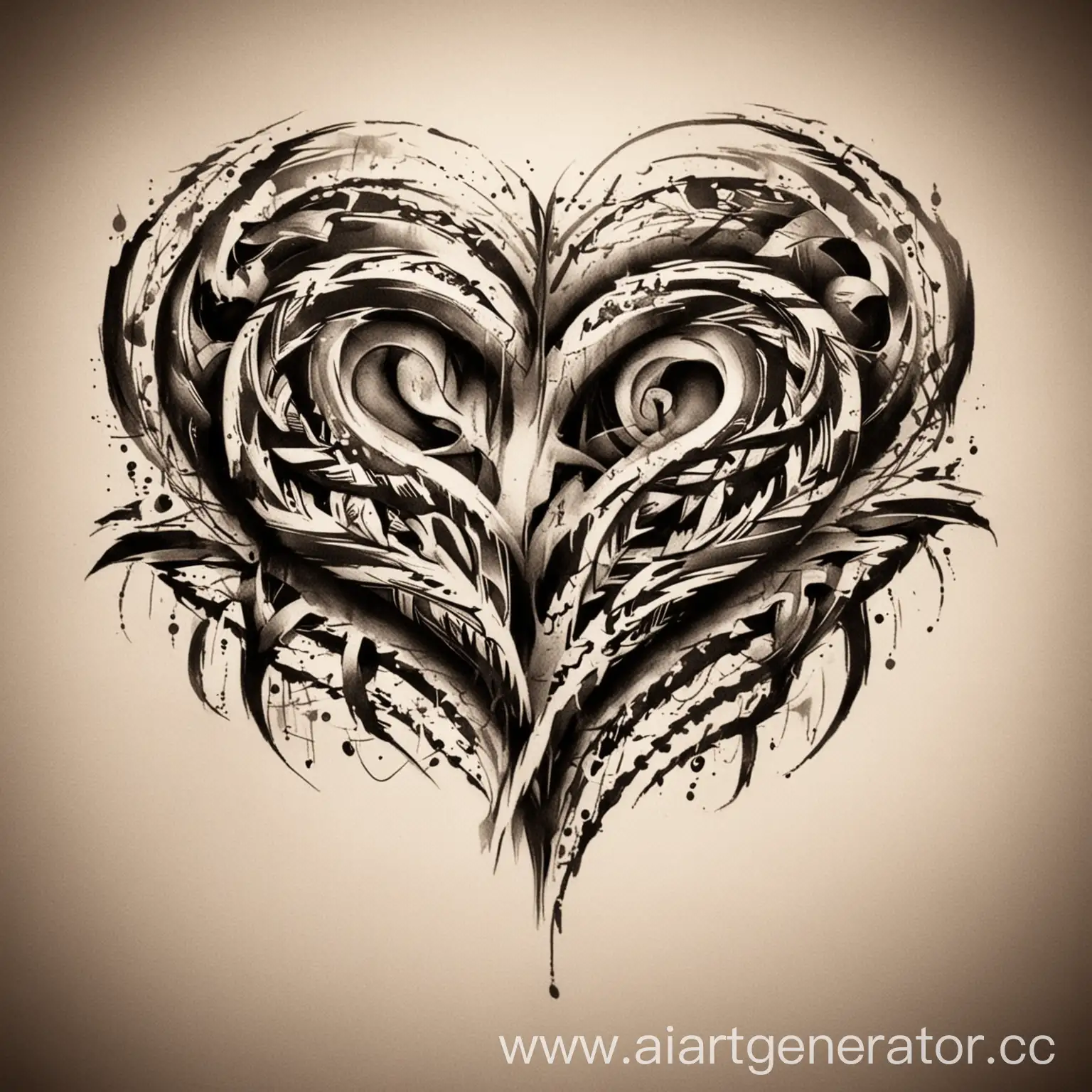 Tribal-Tattoo-Sketch-with-Two-Intertwined-Hearts