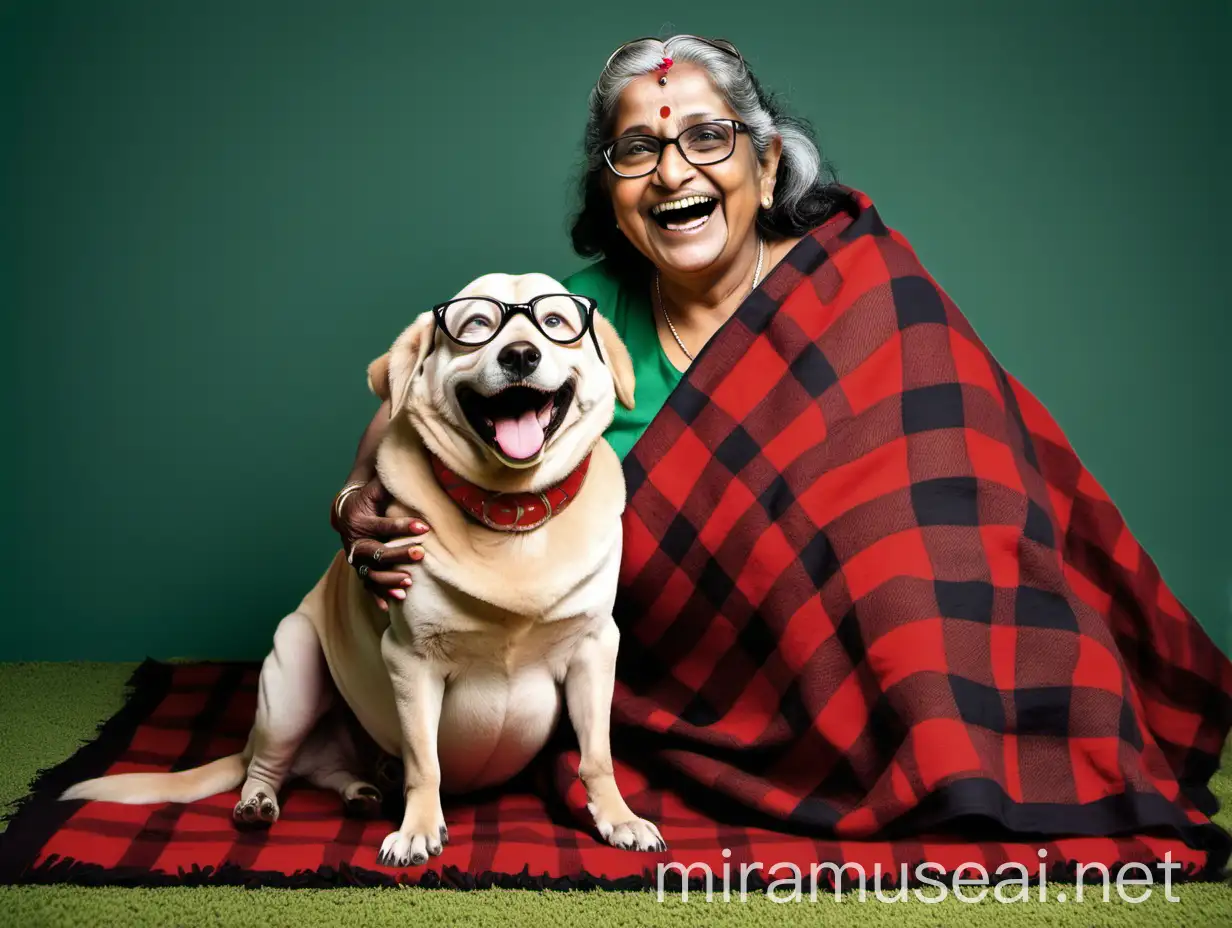 Happy Mature Malayali Woman Laughing with Brown Dog Outdoors