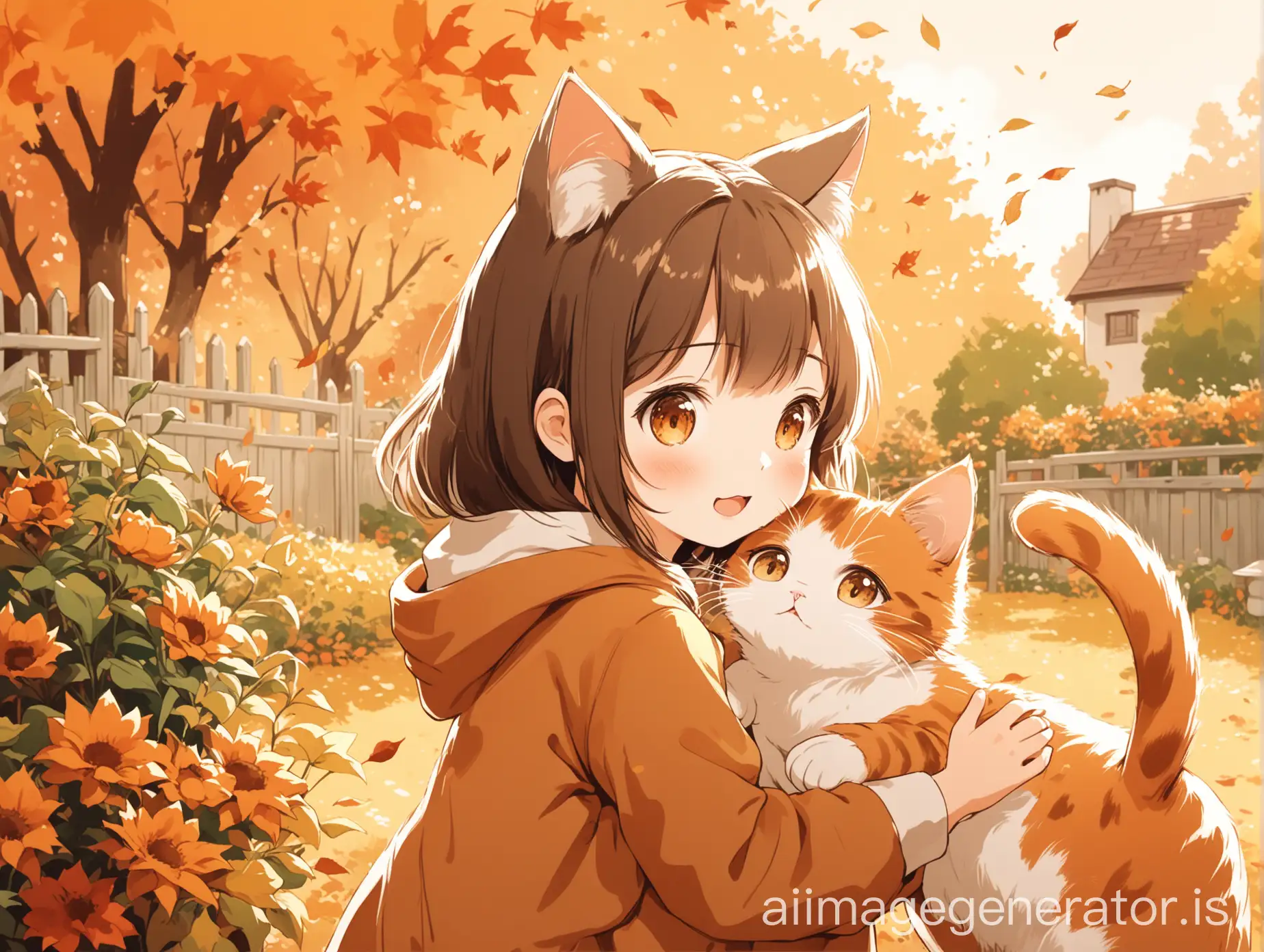 Girl-Playing-with-Pet-in-Autumn-Garden-Cat-Ears-and-Tail