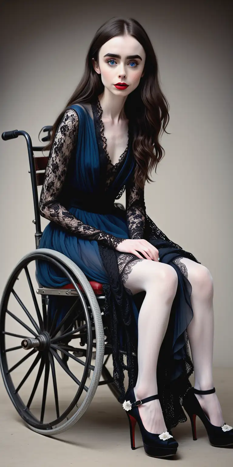 Elegant 1920s Lady in Antique Wheelchair with Oxygen