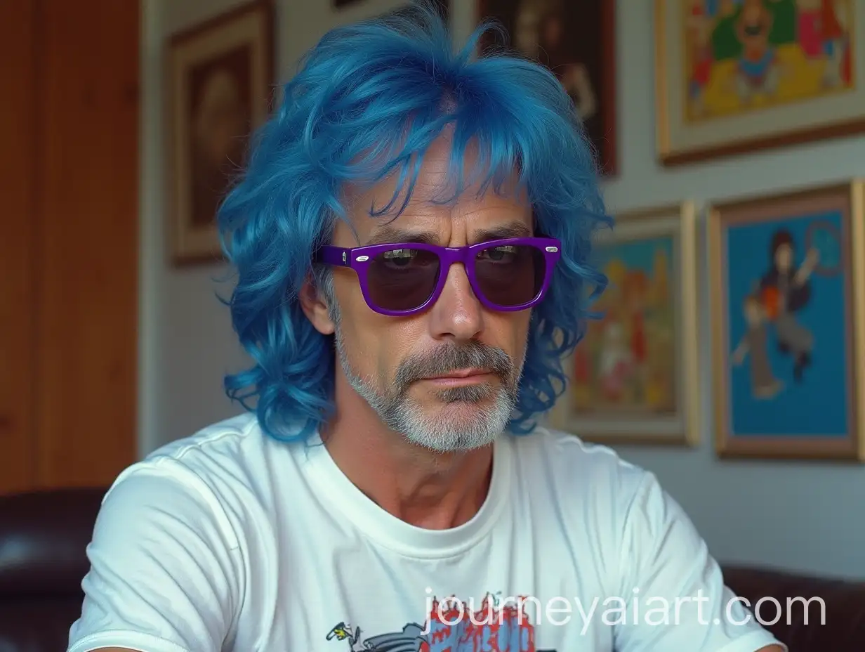 Portrait-of-Adult-Man-with-Blue-Hair-and-Photorealistic-White-TShirt
