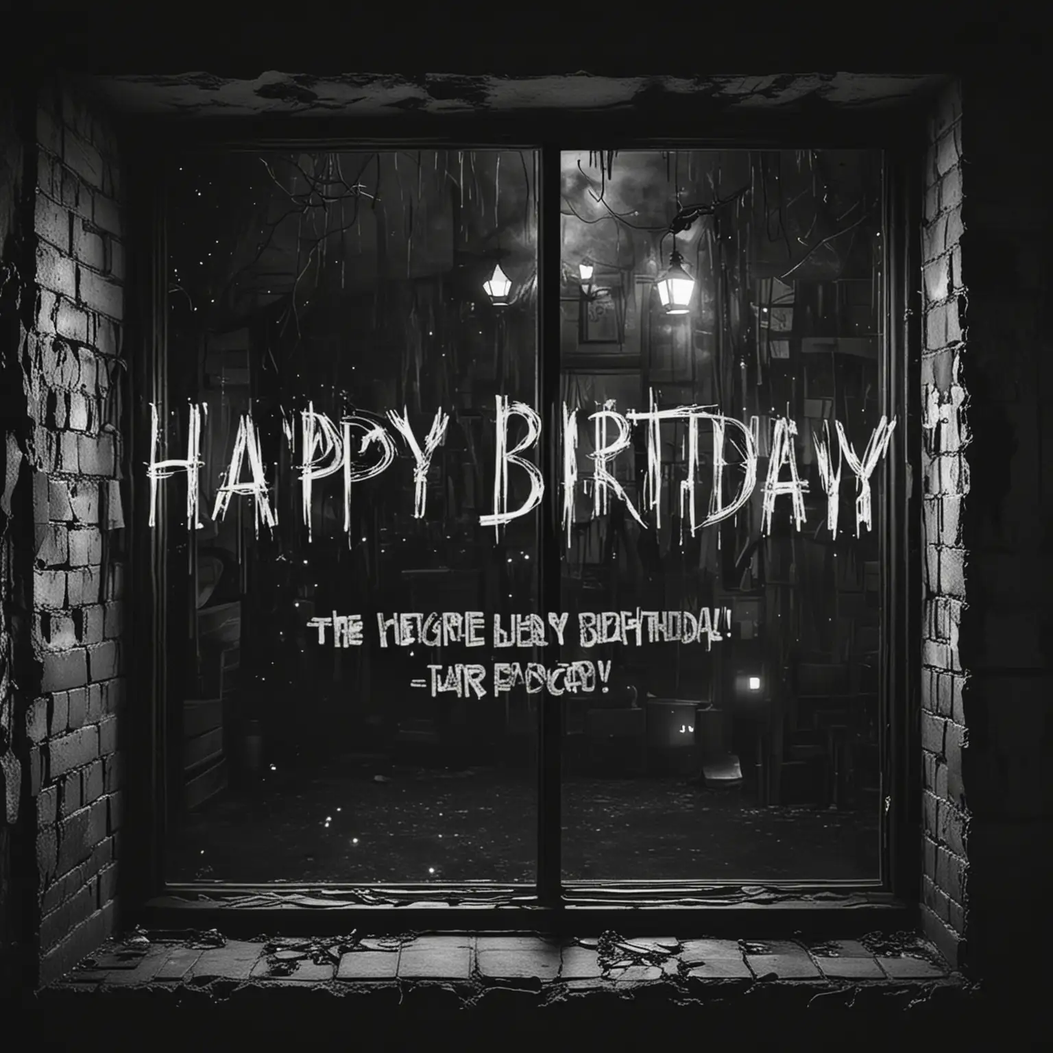 Dark-Escape-Room-with-Night-Window-and-Birthday-Greeting