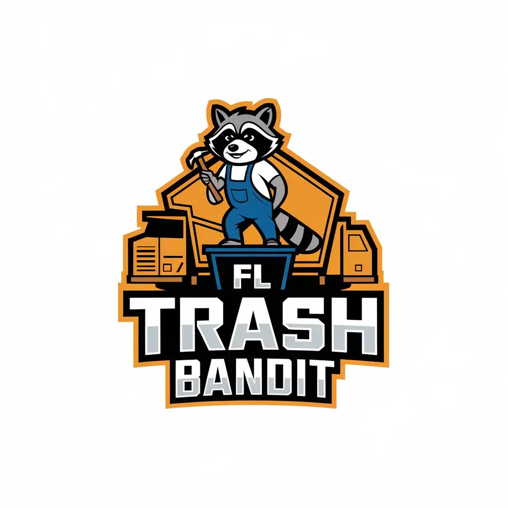 LOGO Design for FL Trash Bandit Raccoon in Overalls with Dumpster Dump Truck Theme