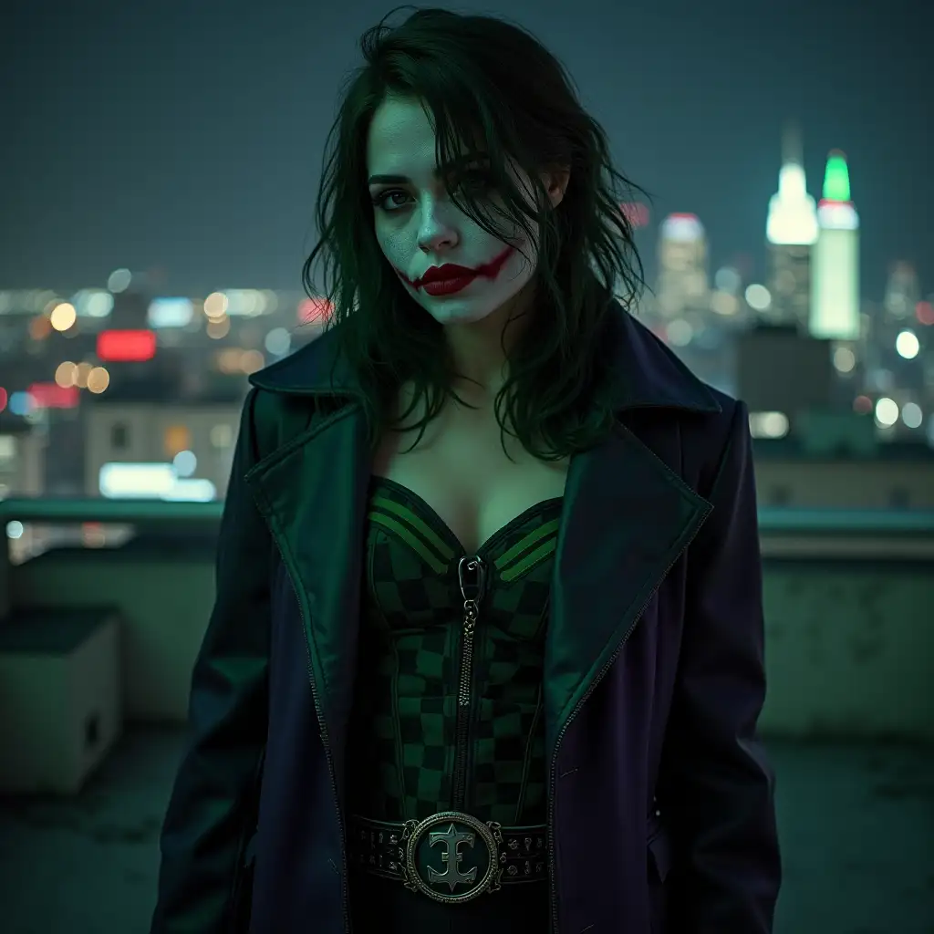 Teagan-Croft-as-a-Female-Young-Joker-on-a-Gotham-Rooftop-at-Night