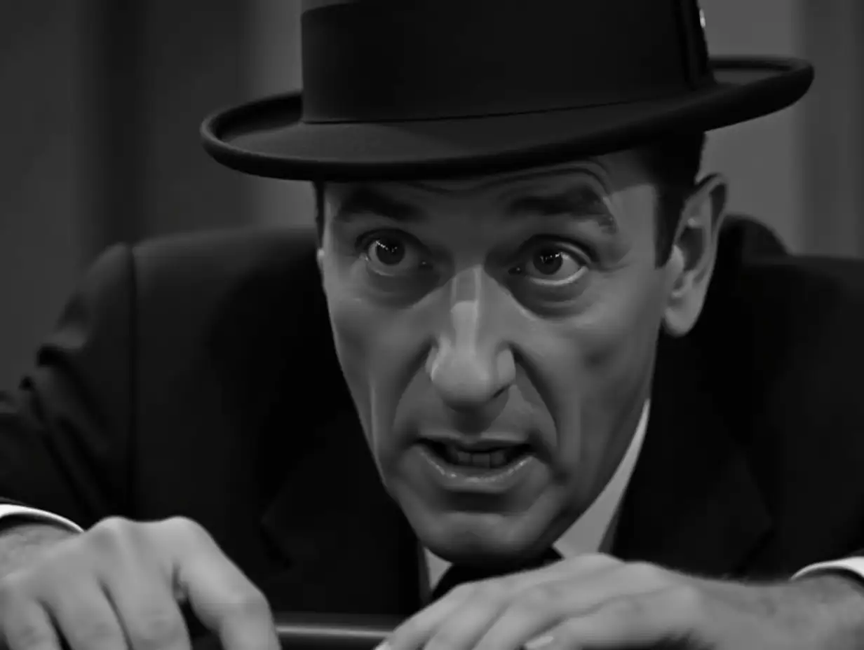 Man-in-1940s-Suit-with-Despairing-Eyes-at-Gaming-Table-in-Black-and-White