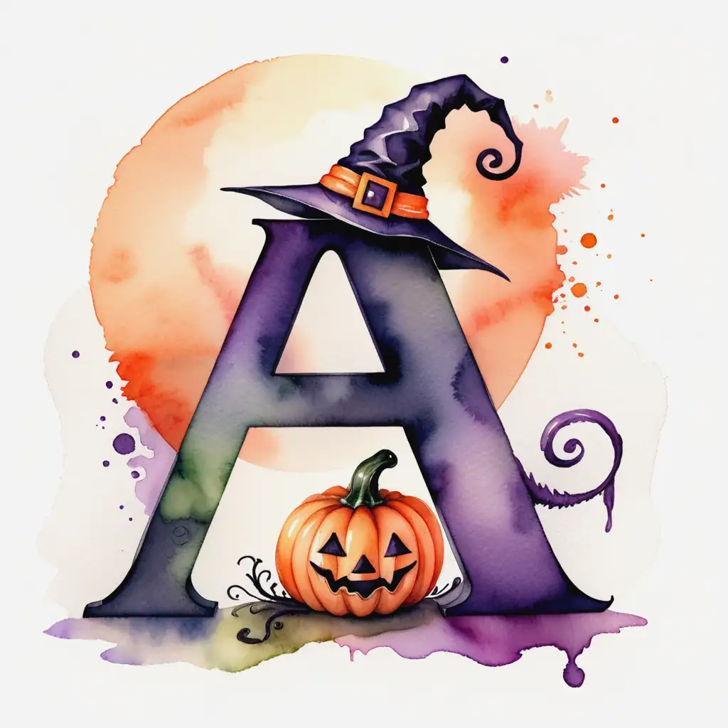 Watercolor Halloween Creature Wrapping Around Letter A