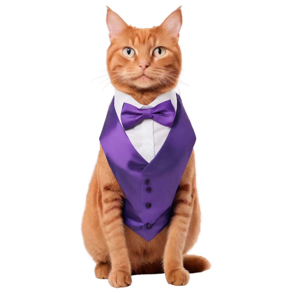 Orange-Cat-in-Purple-Vest-and-Bow-Tie-PNG-Image-Quirky-Feline-Fashion-Statement