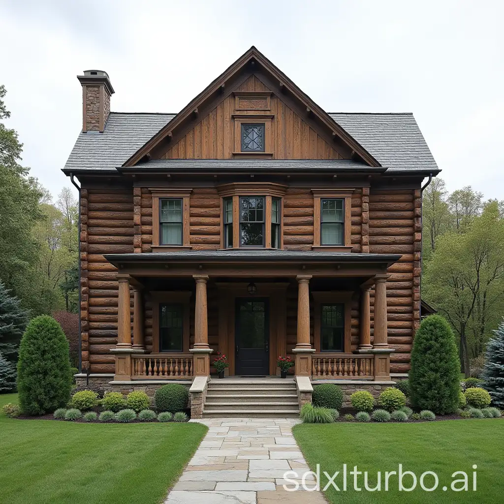 Palladian-Classical-Architecture-Style-House-with-Log-Siding