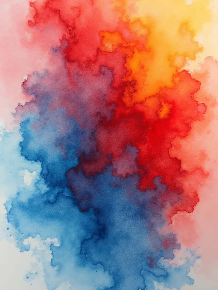 Vibrant Swirling Watercolor Abstract in Red Blue and Yellow