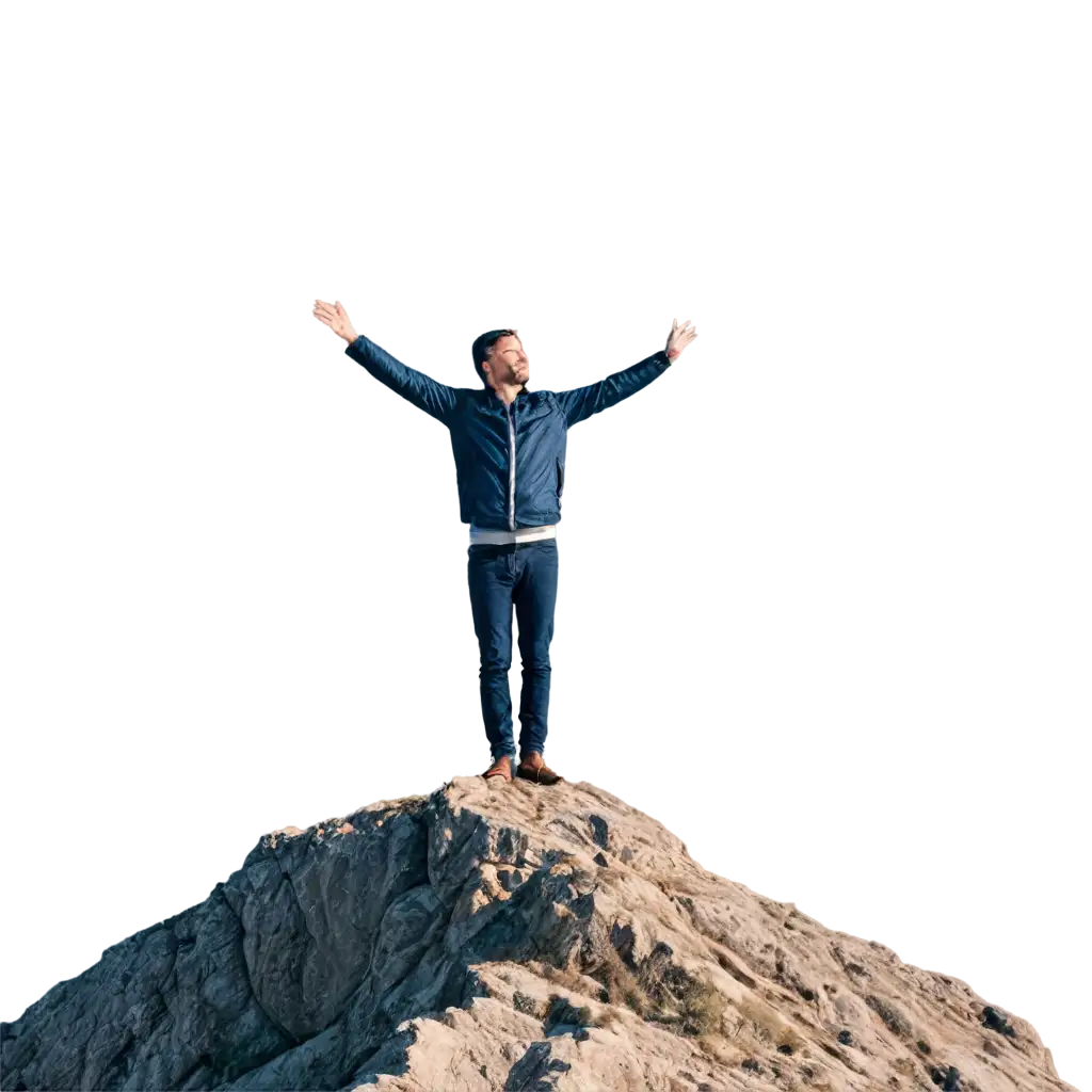 A-Majestic-PNG-Image-of-a-Man-Standing-on-Top-of-a-Mountain-for-Enhanced-Visual-Impact