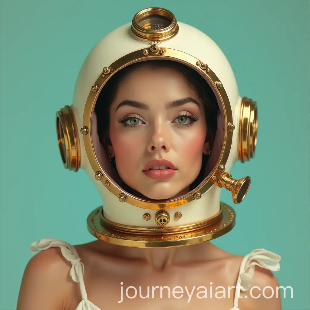 1950s-Latina-Woman-in-Steampunk-Diving-Helmet-Pastel-Colors