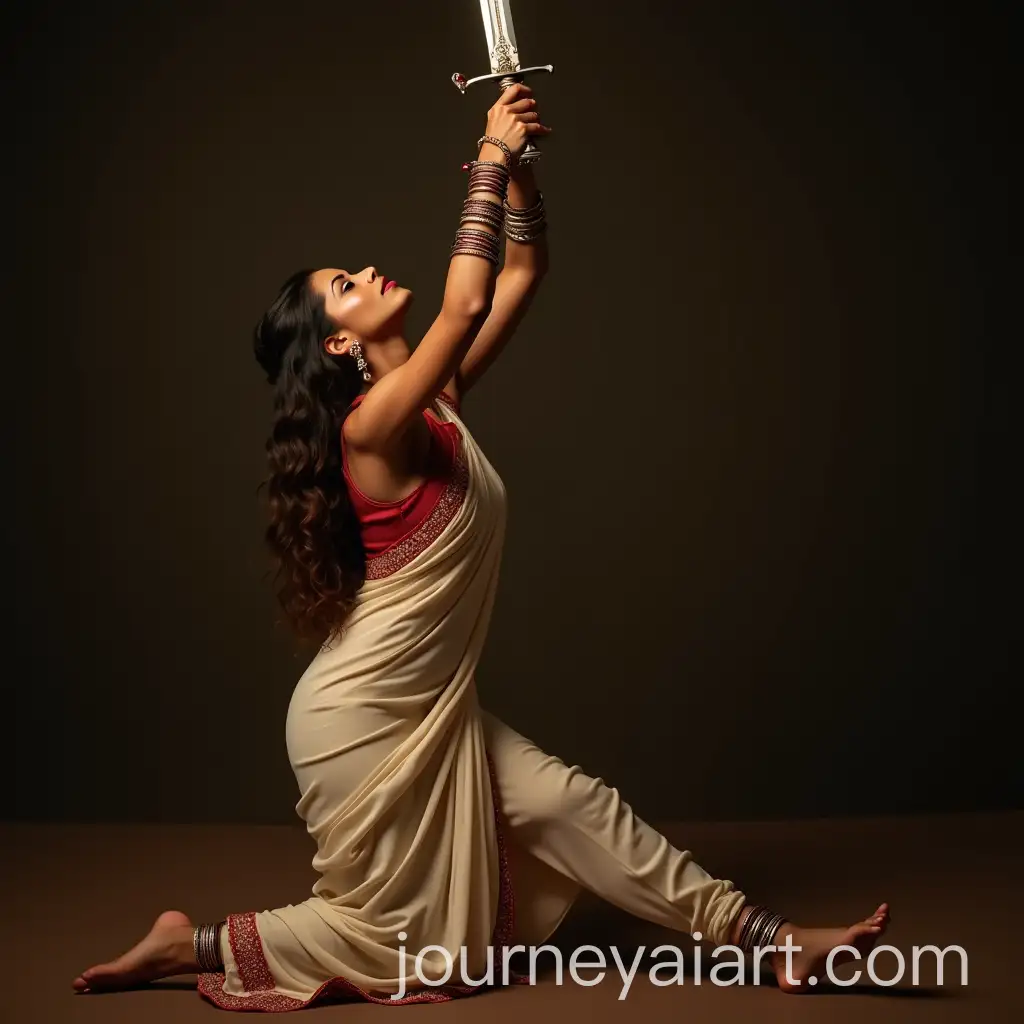 Indian-Queen-with-Sword-and-Bare-Feet-Raising-Sword-in-Determined-Pose