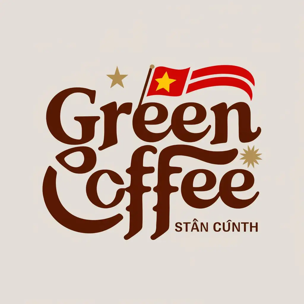 a vector logo design,with the text "GREEN COFFEE", main symbol:I want to create a font logo combined with the Vietnamese flag and insert the Vietnamese flag into the word "GREEN COFFEE" which can be red and combine many elements of the Vietnamese flag and the gold star,complex,clear background