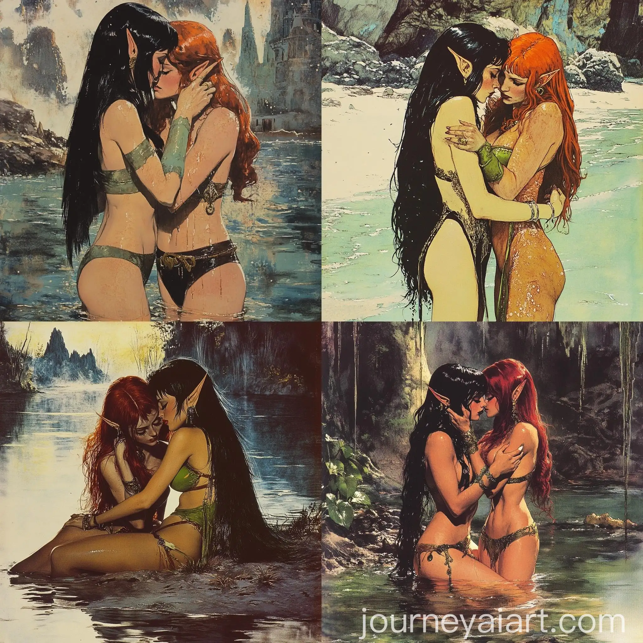 Passionate-Elf-Women-Embrace-by-the-Lake-Shore