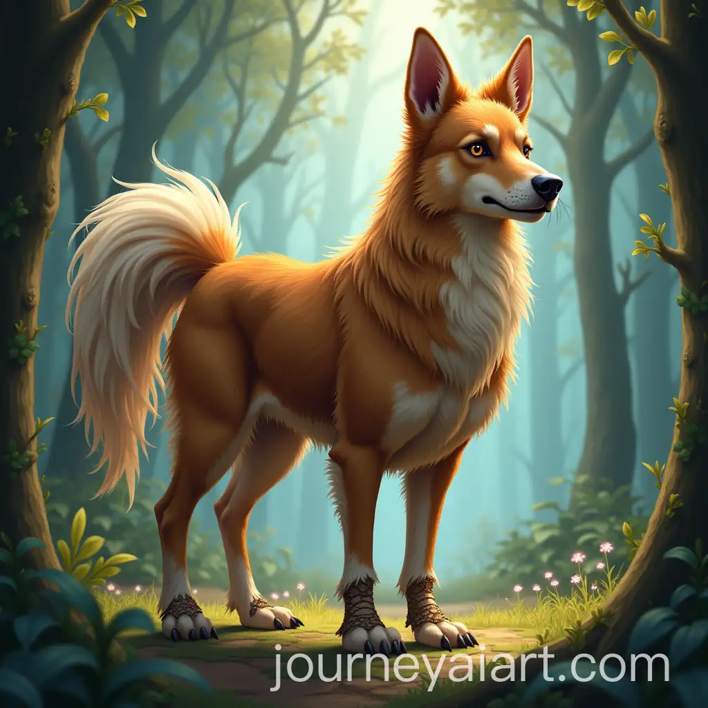 AI-Art-Prompt-ExpansionMythical-Dog-with-Chicken-Legs-and-Horse-Tail-in-a-Mystical-Forest