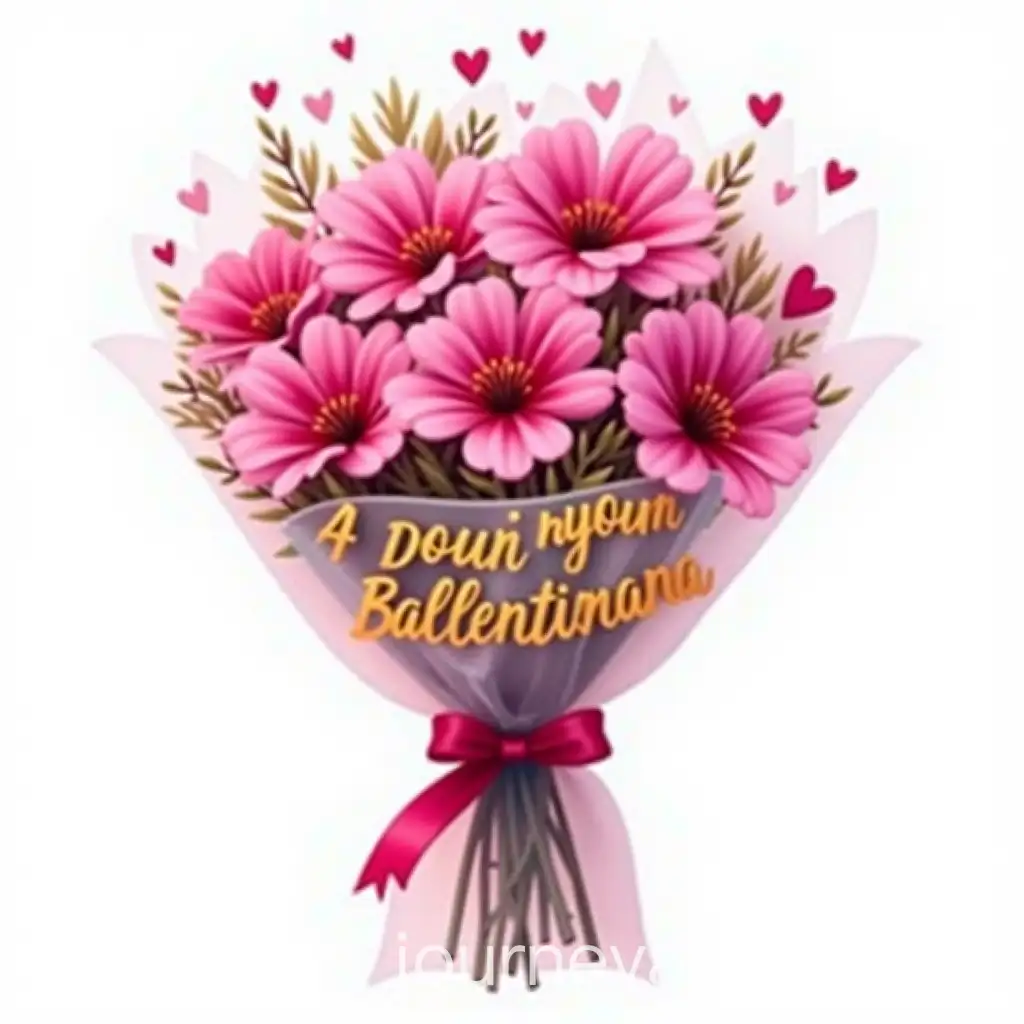 Magenta-Bouquet-with-Heartshaped-Flowers-and-Valentines-Day-Message-in-Golden-Lettering