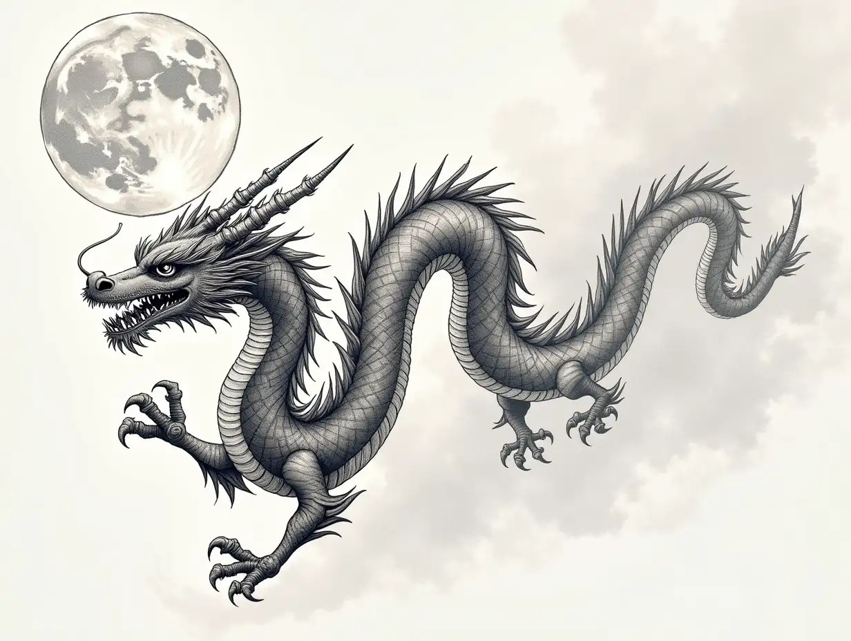 Long-Asian-Dragon-Flying-Around-the-Moon-in-Manga-Style