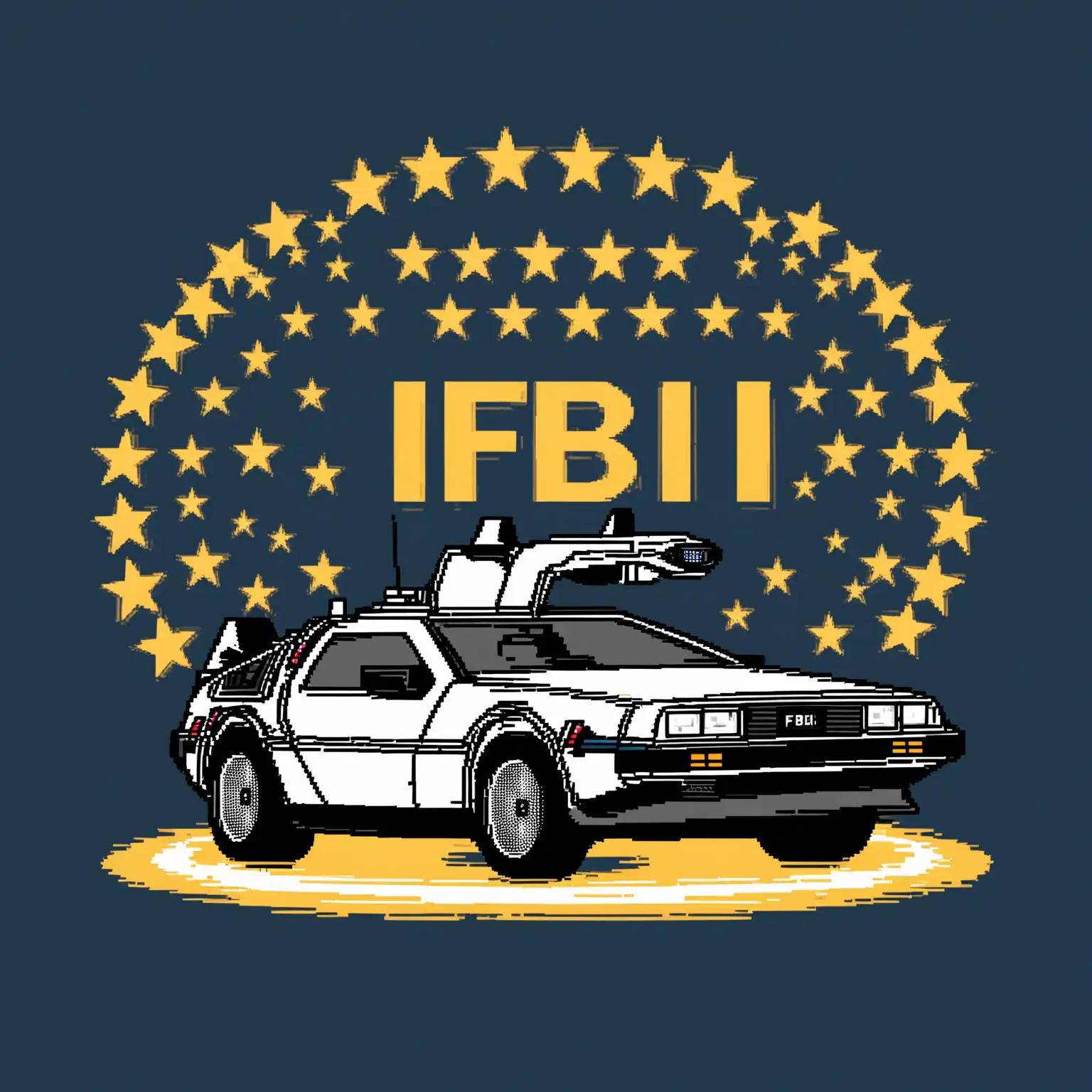 2D-Illustration-of-a-White-and-Black-Delorean-Car-with-FBI-Logo